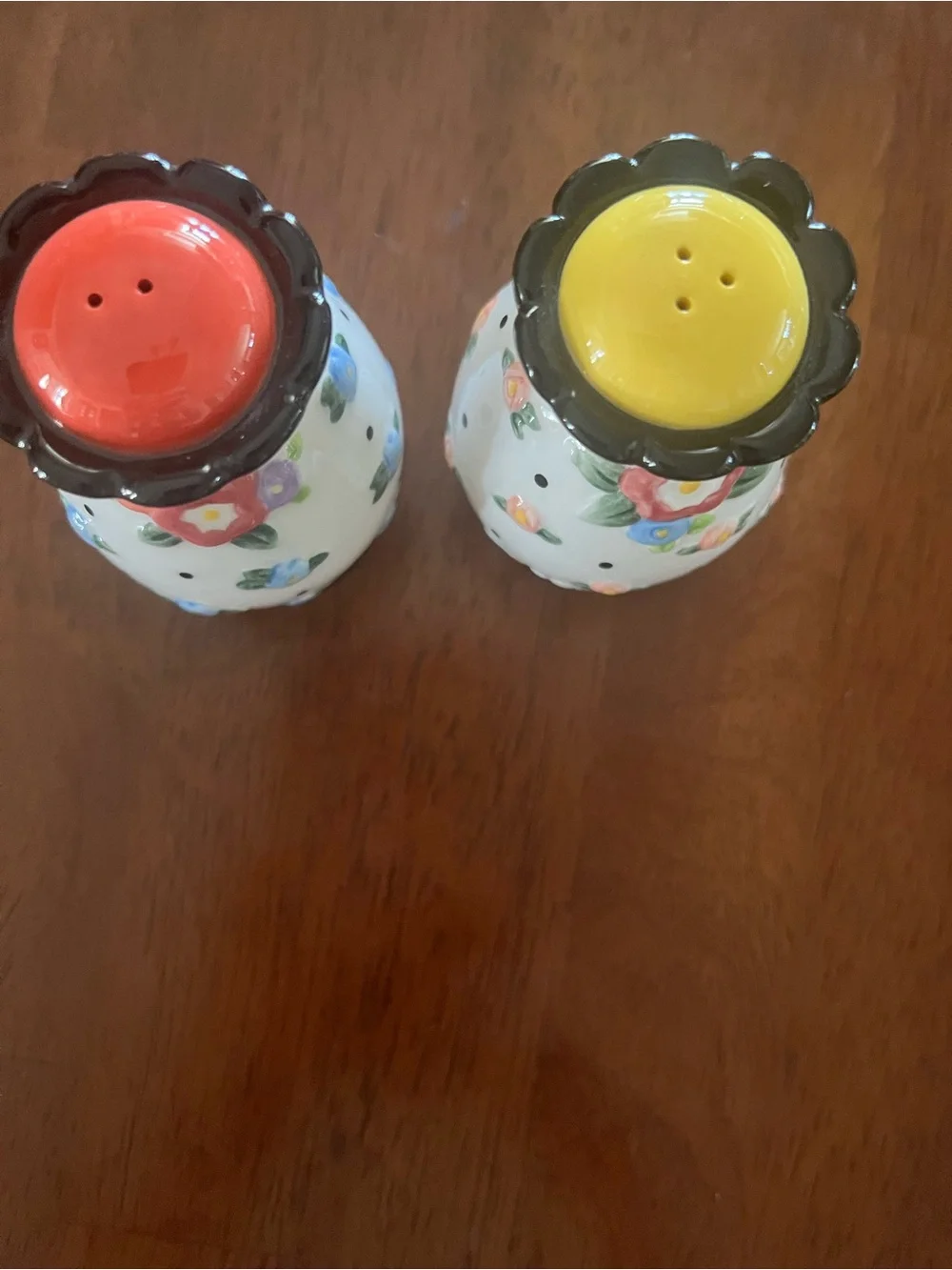 Mary Englebriet -Painted Floral Ceramic Salt and Pepper Shaker Set